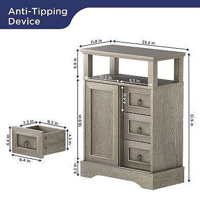 Storage Cabinet with Drawers and Adjustable Shelves,Small Floor Cupboard with Sliding Barn Door