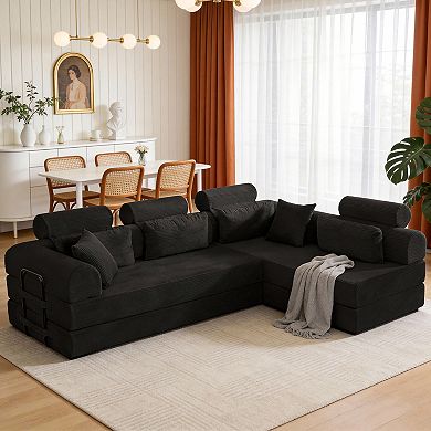 Pnronnc Corduroy Sectional Sofa L Shape Modular Couch Convertible Sofa Bed Space Saving No Assembly