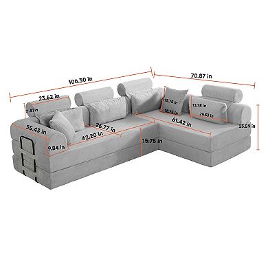 Pnronnc Corduroy Sectional Sofa L Shape Modular Couch Convertible Sofa Bed Space Saving No Assembly