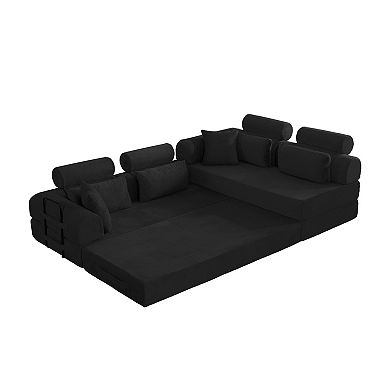 Pnronnc Corduroy Sectional Sofa L Shape Modular Couch Convertible Sofa Bed Space Saving No Assembly