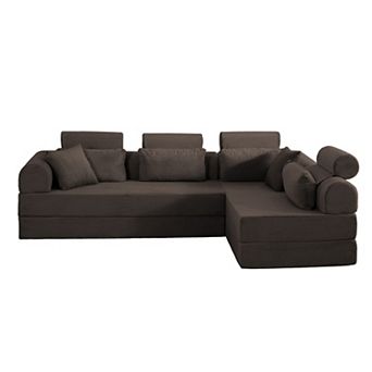 Pnronnc Corduroy Sectional Sofa L Shape Modular Couch Convertible Sofa Bed Space Saving No Assembly