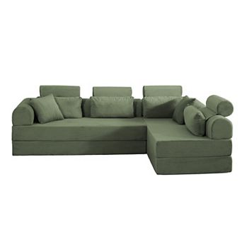 Pnronnc Corduroy Sectional Sofa L Shape Modular Couch Convertible Sofa Bed Space Saving No Assembly