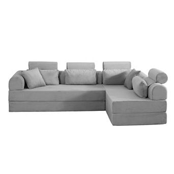 Pnronnc Corduroy Sectional Sofa L Shape Modular Couch Convertible Sofa Bed Space Saving No Assembly