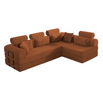 Pnronnc Corduroy Sectional Sofa L Shape Modular Couch Convertible Sofa Bed Space Saving No Assembly