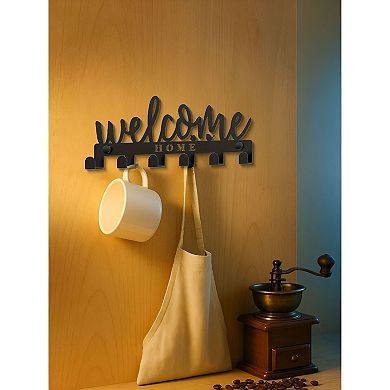 WELCOME Wall Key Holder with 8 Hooks Metal Entryway Key Organizer Rack