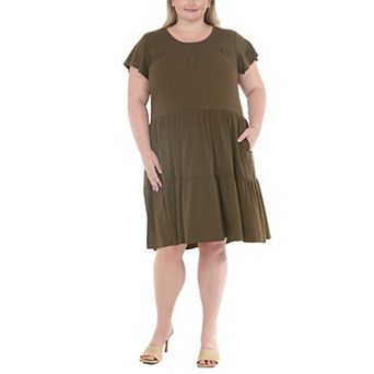 Plus Size Flutter Sleeve Ruffle Tiered Dress