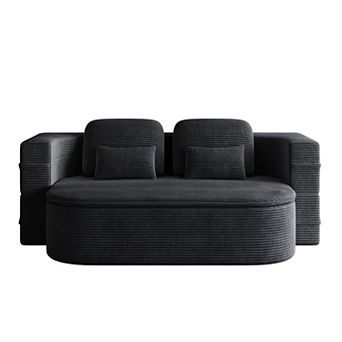 Pnronnc Corduroy Fabric 2-in-1 Foldable Sofa, Convertible Sleeper Sofa Bed with 4 Pillows