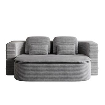 Pnronnc Corduroy Fabric 2-in-1 Foldable Sofa Convertible Sleeper Sofa Bed with 4 Pillows