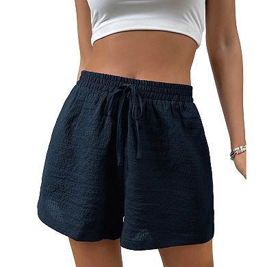 Women's Textured Drawstring Elastic Waist Summer Boho Shorts Loose Fit Casual Soft Work Pants