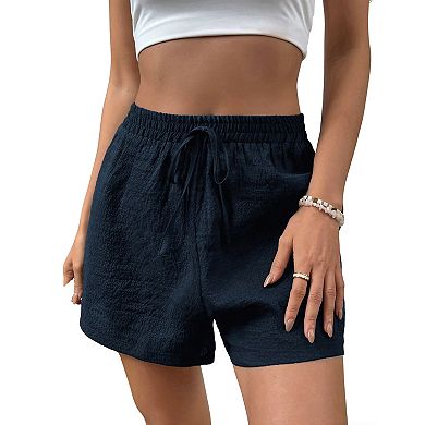 Women's Textured Drawstring Elastic Waist Summer Boho Shorts Loose Fit Casual Soft Work Pants