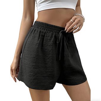 Women's Textured Drawstring Elastic Waist Summer Boho Shorts Loose Fit Casual Soft Work Pants
