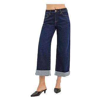 RISEN Mid Rise Fit Ankle Wide Roll Up Jeans