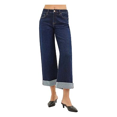 RISEN Mid Rise Fit Ankle Wide Roll Up Jeans