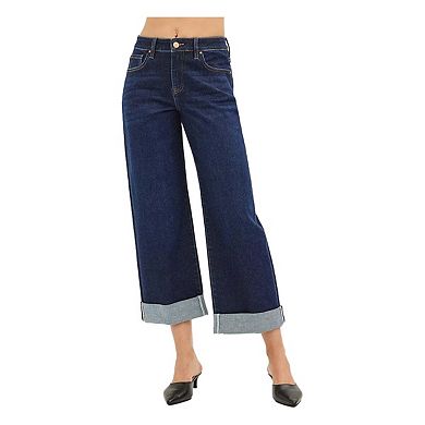 RISEN Mid Rise Fit Ankle Wide Roll Up Jeans