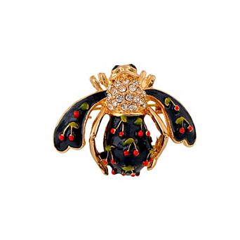 Elegant Crystal Rhinestone Fruit and Bee Brooch - Fashionable Gold Plated Fruit Insect Lapel Pins