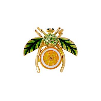 Elegant Crystal Rhinestone Fruit and Bee Brooch - Fashionable Gold Plated Fruit Insect Lapel Pins