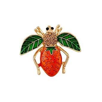 Elegant Crystal Rhinestone Fruit and Bee Brooch - Fashionable Gold Plated Fruit Insect Lapel Pins