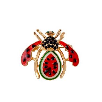 Elegant Crystal Rhinestone Fruit and Bee Brooch - Fashionable Gold Plated Fruit Insect Lapel Pins