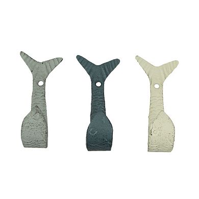 Set of 3 Flipping Fish Wall Hooks - 4" - Blue, Gray, White - Coastal Decor