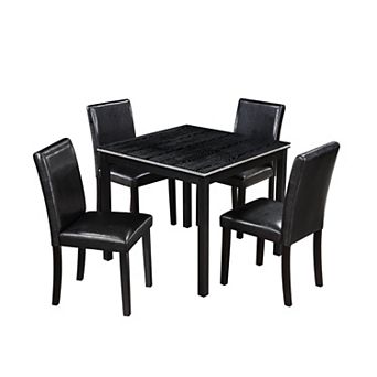 Pnronnc 5 pc Wooden Dining Room Table Set, Kitchen Table Set with 4 Upholstered Chairs