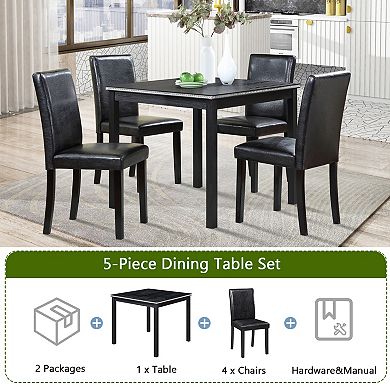 Pnronnc 5-Piece Wooden Dining Room Table Set, Kitchen Table Set with 4 Upholstered Chairs