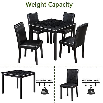 Pnronnc 5-Piece Wooden Dining Room Table Set, Kitchen Table Set with 4 Upholstered Chairs