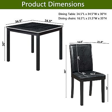 Pnronnc 5-Piece Wooden Dining Room Table Set, Kitchen Table Set with 4 Upholstered Chairs