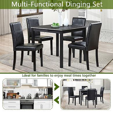 Pnronnc 5-Piece Wooden Dining Room Table Set, Kitchen Table Set with 4 Upholstered Chairs