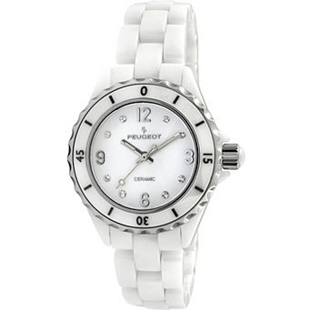 Peugeot Womens 36mm White Genuine Ceramic Watch with Sport Bezel