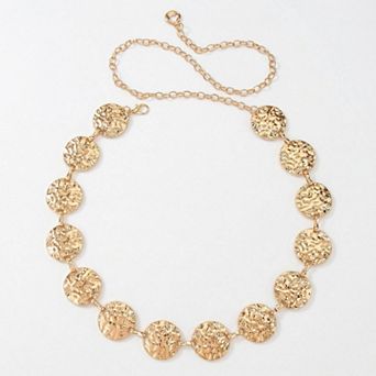 Women's Textured Coin Disc Waist Chain Belt Adjustable Link Metal Body Jewelry Accessory