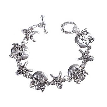Silver Tone Gothic Punk Skull Ox Head Halloween Bangle Bracelet Cuff