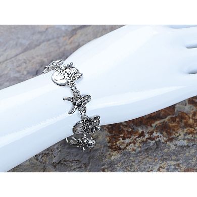 Silver Tone Gothic Punk Skull Ox Head Halloween Bangle Bracelet Cuff