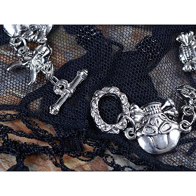 Silver Tone Gothic Punk Skull Ox Head Halloween Bangle Bracelet Cuff