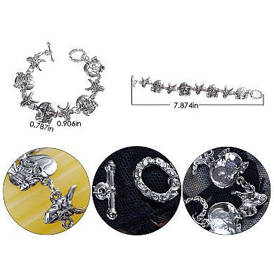 Silver Tone Gothic Punk Skull Ox Head Halloween Bangle Bracelet Cuff