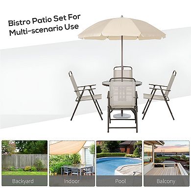 6-Piece Patio Dining Set with 4 Folding Chairs, Glass Table, and Umbrella for Outdoor Use