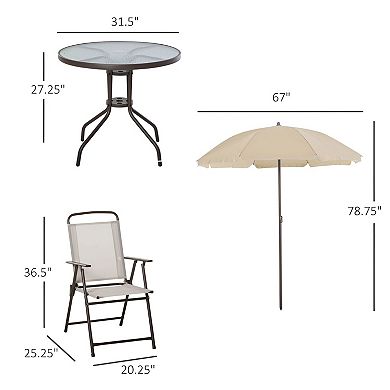 6-Piece Patio Dining Set with 4 Folding Chairs, Glass Table, and Umbrella for Outdoor Use