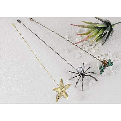 Long Handle Halloween Insect Spider Jewelry Set Starfish Bee Lapel Stick Pack of 2/3/6