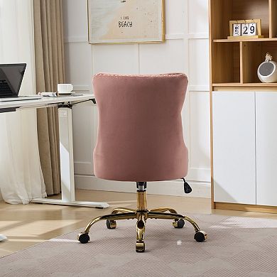 Velvet 360° Swivel Office Chair, Tufted Button, Nailhead, Vintage