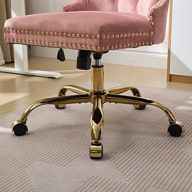 Velvet 360° Swivel Office Chair, Tufted Button, Nailhead, Vintage