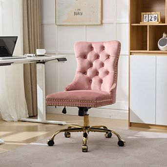 Velvet 360° Swivel Office Chair, Tufted Button, Nailhead, Vintage