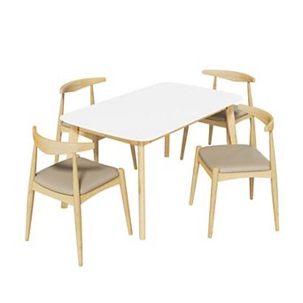 Pnronnc 5 pc Retro Dining Table Set with Rubberwood Table & Faux Leather Upholstered Chairs