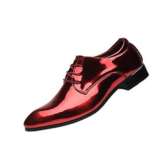Men's Metallic Red Dress Oxfords Shiny Patent Leather Formal Shoes