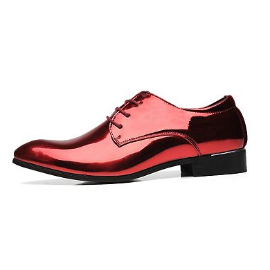 Men's Metallic Red Dress Oxfords Shiny Patent Leather Formal Shoes