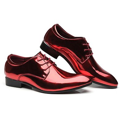 Men's Metallic Red Dress Oxfords Shiny Patent Leather Formal Shoes