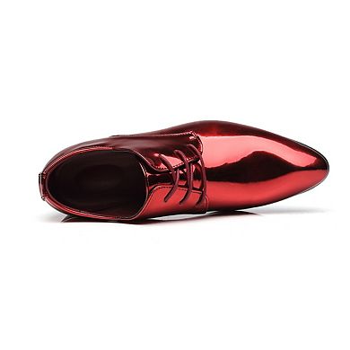Men's Metallic Red Dress Oxfords Shiny Patent Leather Formal Shoes
