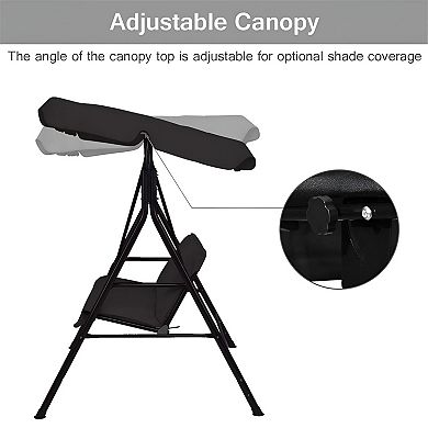 2-Seat Patio Swing Chair with Adjustable Canopy and Cushioned Seat for Patio or Yard