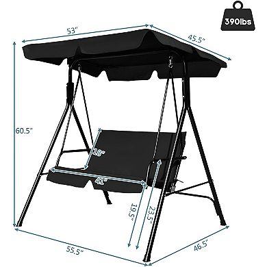 2-Seat Patio Swing Chair with Adjustable Canopy and Cushioned Seat for Patio or Yard