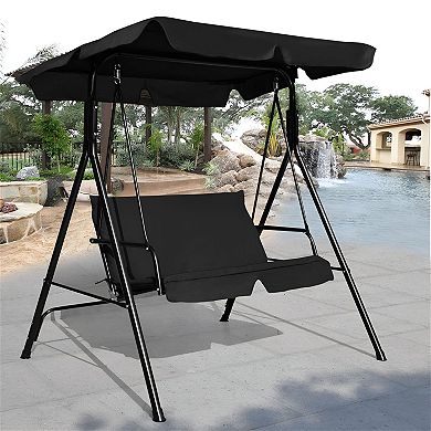 2-Seat Patio Swing Chair with Adjustable Canopy and Cushioned Seat for Patio or Yard