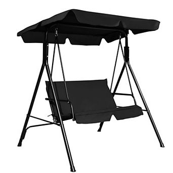 2-Seat Patio Swing Chair with Adjustable Canopy and Cushioned Seat for Patio or Yard