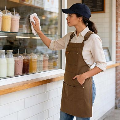 Cotton Kitchen Apron with Cross Back Straps Minimalist Utility Apron for Cooking Baking Craft Garden